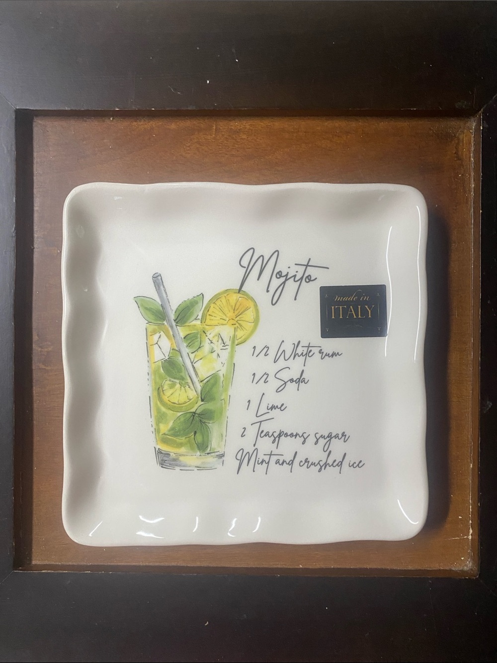 Mojito Decorative Ceramic Plate - White with Green Accents